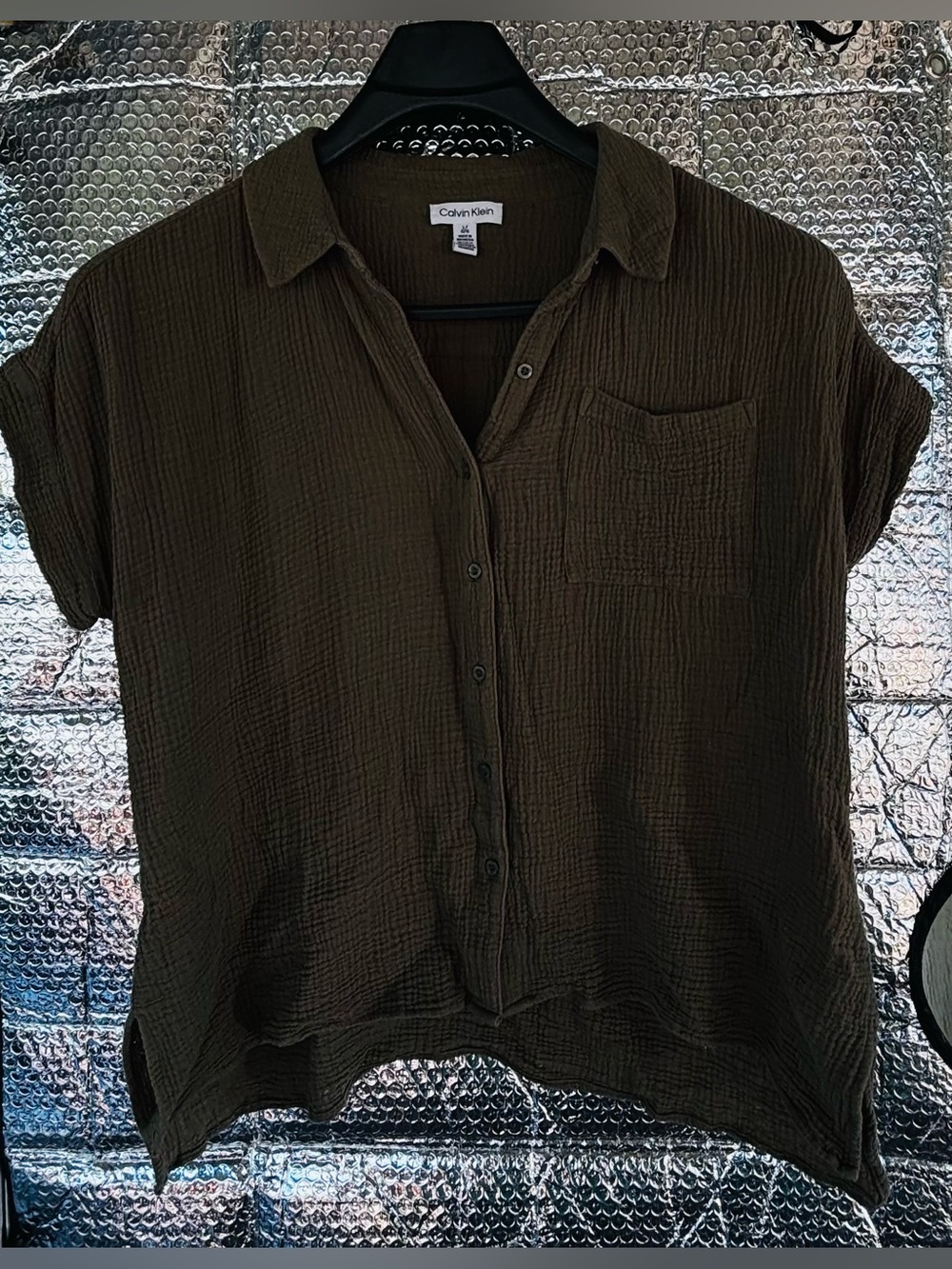 Calvin Klein Olive Button-Front Short Sleeve Shirt